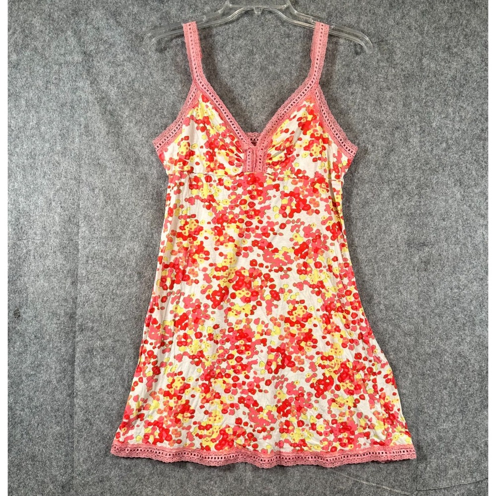 Vtg Y2k Lace Trim Slip Dress Sz Medium Babydoll Cotton Fairy Coquette Cottage